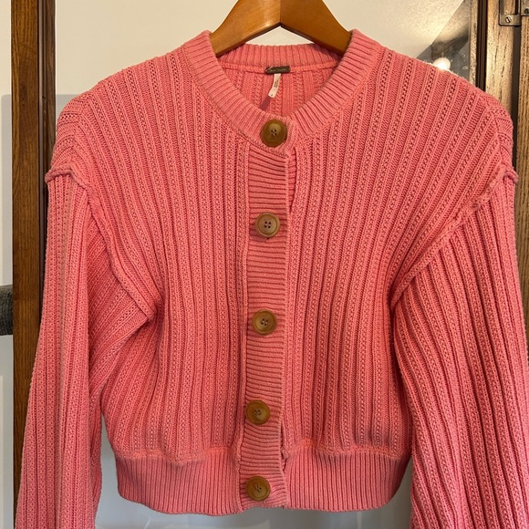 Free people all yours knit cardigan in pink - Picture 3 of 9